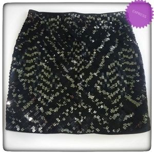Express Black & Silver Sparkly Sequins Tight Skirt
